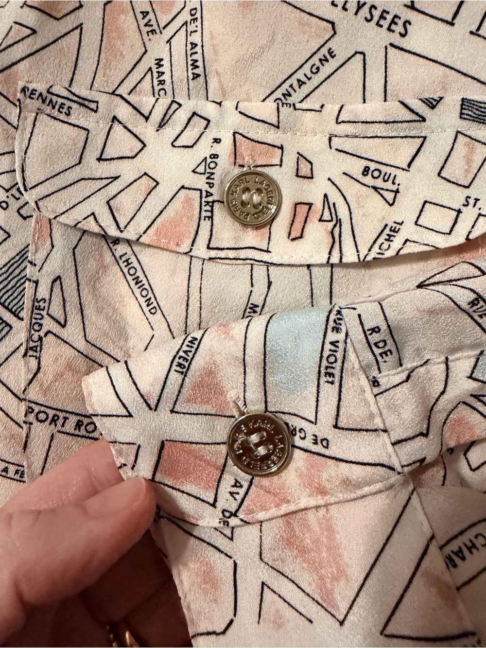 Karl Lagerfeld Paris Paris Map Print Blouse Size M - Picture 8 of 11